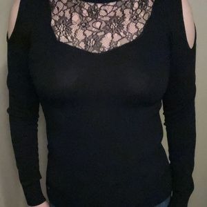 Guess Shoulder Cut-Out Turtleneck Black Blouse